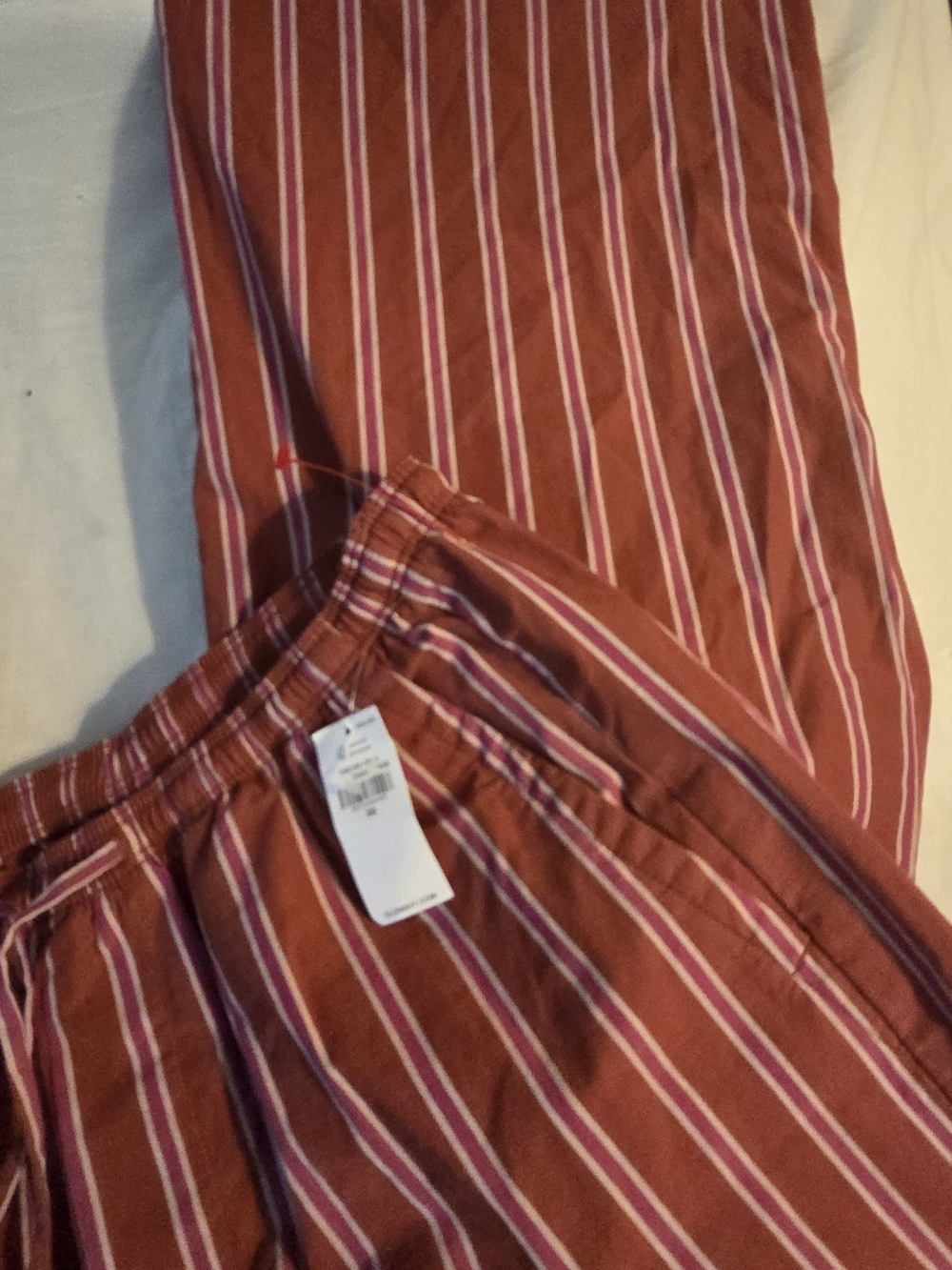 Striped Rust Drawstring Womens Pants - Picture 2 of 4
